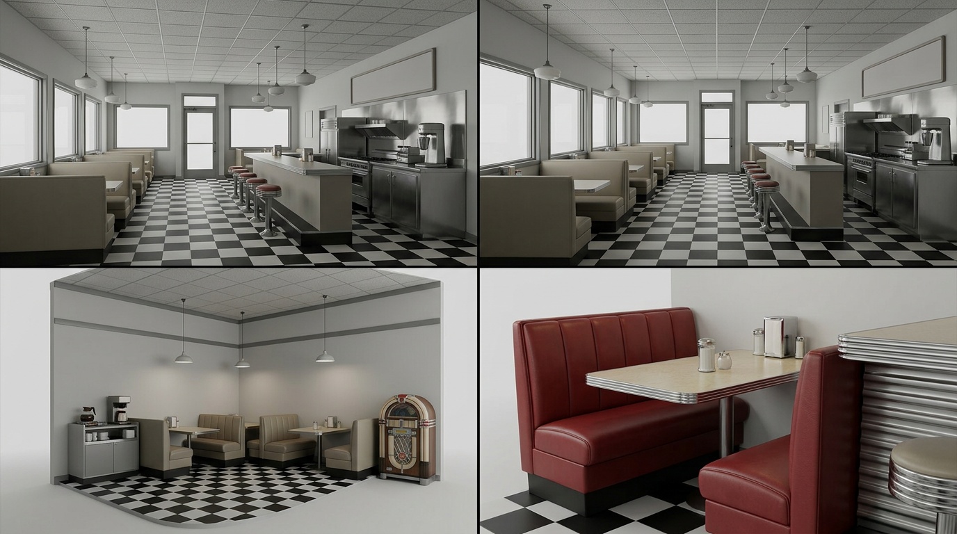 1950s roadside diner — interior sheet