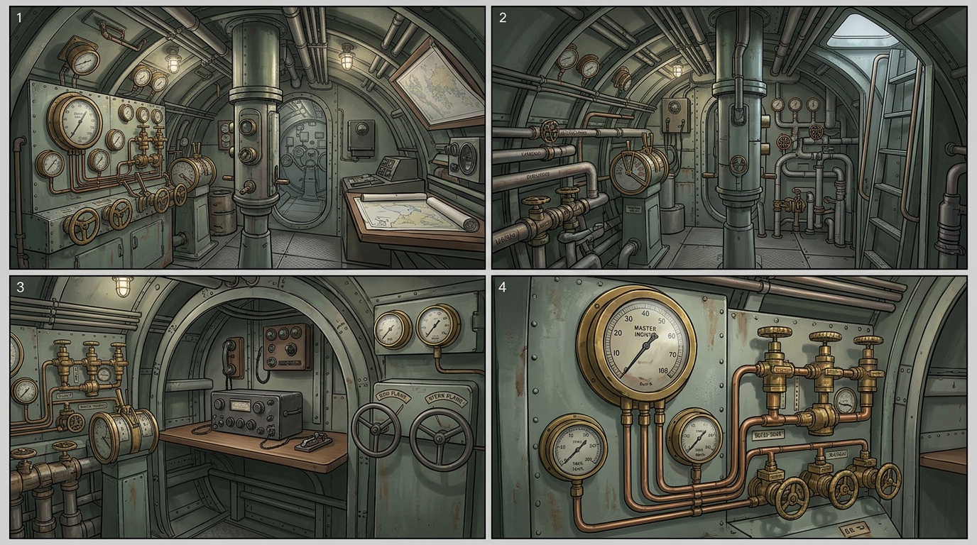 Submarine control compartment — interior sheet