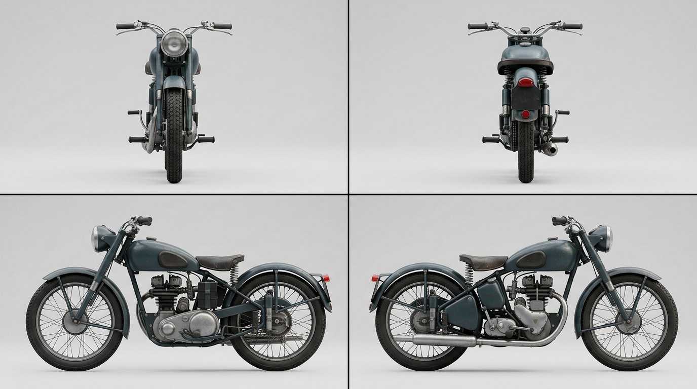 1950s utility motorcycle — turnaround sheet